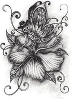 tatouage de crâne de papillon surréaliste d'art fantastique. dessin à la main et faire du vecteur graphique.