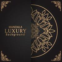 mandala de luxe doré avec un design élégant de fond noir pour le henné d'invitation d'anniversaire vecteur