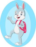 dessin animé drôle de lapin allant à l'école vecteur