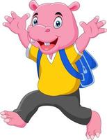 dessin animé drôle d'hippopotame allant à l'école vecteur