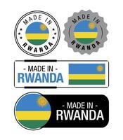 ensemble d'étiquettes fabriquées au rwanda, logo, drapeau du rwanda, emblème du produit du rwanda vecteur