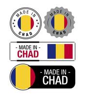 ensemble d'étiquettes fabriquées au tchad, logo, drapeau du tchad, emblème du produit du tchad vecteur