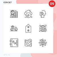 9 ensemble de contours d'interface utilisateur de signes et symboles modernes d'envoi de tâches de nuage de livraison éléments de conception vectoriels modifiables par personne vecteur