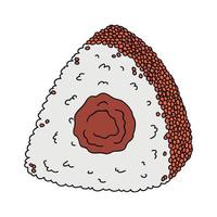 clipart onigiri dessiné à la main. restauration rapide japonaise à base de riz. boulette de riz aux algues nori vecteur