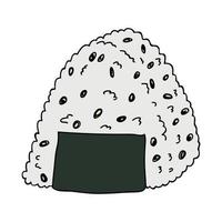 clipart onigiri dessiné à la main. restauration rapide japonaise à base de riz. boulette de riz aux algues nori vecteur