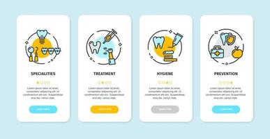 ensemble de cartes d'écrans d'application dentaire. vecteur