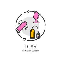concept de jouets d'icône de fine ligne de boutique intim. vecteur