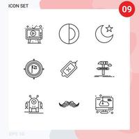contour de l'interface mobile ensemble de 9 pictogrammes de drapeau de commerce électronique objectif de la date limite du soleil éléments de conception vectoriels modifiables vecteur