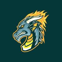 logo mascotte tête de dragon avec feu vecteur