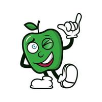 mascotte de logo de sourire heureux de pomme verte vecteur