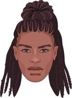 portrait détaillé d'un bel homme africain avec de longs dreadlocks et tresses à la mode. avatar réaliste pour les médias sociaux. vecteur