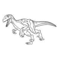 croquis linéaire de dessin animé de dinosaure velociraptor pour livre de coloriage isolé sur fond blanc. clipart vectoriel