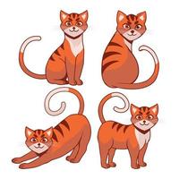 chat orange de dessin animé amusant avec 4 poses diverses vecteur