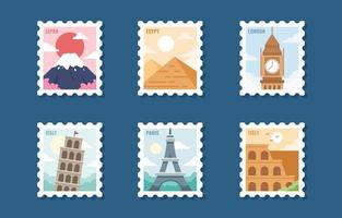 collection d'autocollants de timbres de voyage vecteur