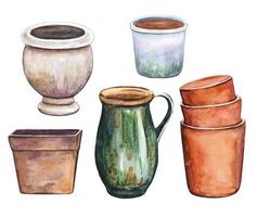 collection de pots de fleurs vintage, aquarelle vecteur