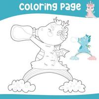 feuille de travail éducative à colorier imprimable. illustration de dragon mignon. contour de vecteur pour la page de coloriage.