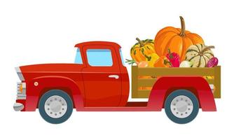 camion vintage d'automne serti d'illustration vectorielle de citrouilles sur blanc vecteur
