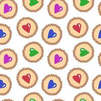 biscuits de couleur vectorielle. forme de coeur de cookie de dessin animé dessiné à la main. modèle sans couture de vecteur. pour les cartes de voeux, le papier d'emballage, la Saint Valentin, la décoration d'amour, la décoration de mariage. vecteur