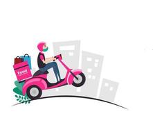 livraison express publication sur les réseaux sociaux, livraison de scooter, service de livraison en ligne ou annonces ou icône de livraison à vélo et à domicile vecteur