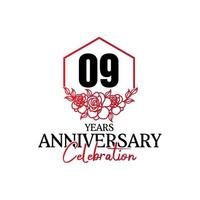 Logo d'anniversaire de 09 ans, célébration de conception de vecteur d'anniversaire luxueux
