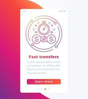 bannière de transferts d'argent rapides avec icône de ligne vecteur