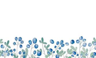 cadre de baies sauvages aquarelle. conception de cartes florales dessinées à la main avec des branches et des feuilles de bleuets d'éléments naturels. vecteur