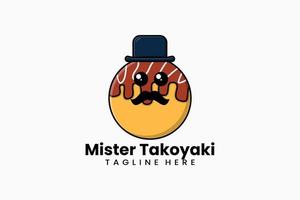 modèle plat moderne logo monsieur takoyaki vecteur