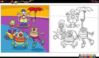 coloriage drôle de groupe de personnages de clowns comiques vecteur