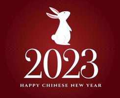 joyeux nouvel an chinois 2023 année du lapin blanc dessin abstrait illustration vectorielle avec fond rouge vecteur