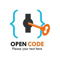 illustration de modèle de conception de logo de code ouvert. il y a une clé et un code de symbole vecteur