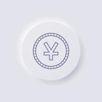 icône de pièce de symbole monétaire yuan chinois, conception d'interface utilisateur douce de neumorphisme blanc pour la conception Web, interface utilisateur d'application et plus encore, bouton, vecteur. vecteur