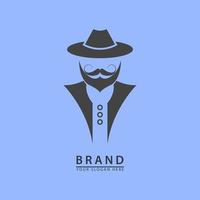 visage masculin moustache et barbe soigneusement chapeau pour icône et logo de coupe de cheveux vecteur