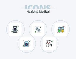 pack d'icônes remplies de lignes médicales et de santé 5 conception d'icônes. masse. haltère. hôpital. test. laboratoire vecteur