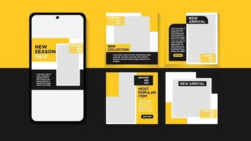 ensemble de publication sur les réseaux sociaux, couleur de fond bleu foncé et jaune avec forme de ligne de rayure. adapté aux publications sur les réseaux sociaux et aux publicités sur le Web. illustration vectorielle avec collège photo vecteur