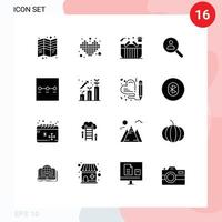 16 interface utilisateur pack de glyphes solides de signes et symboles modernes de mise en réseau parcourir tetris shopping cadeau éléments de conception vectoriels modifiables vecteur