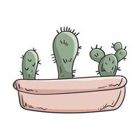 illustration vectorielle doodle de planteur avec ensemble de plantes d'intérieur de cactus. vecteur
