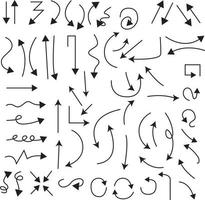 ensemble d'icônes vectorielles flèche dessinée à la main. croquis de conception de flèche pour le plan d'affaires et l'éducation. vecteur