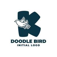 lettre k doodle oiseau création de logo vectoriel initial