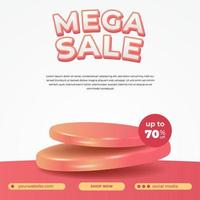 méga vente offre promo flash discount flyer promotion des médias sociaux avec affichage de produit de scène de podium de flotteur rouge avec fond blanc vecteur