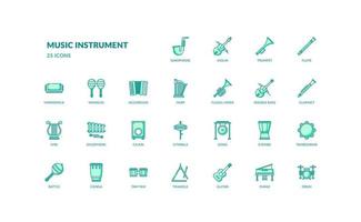instrument de musique concert musicien outil divertissement détaillé jeu d'icônes de couleur dominante verte vecteur