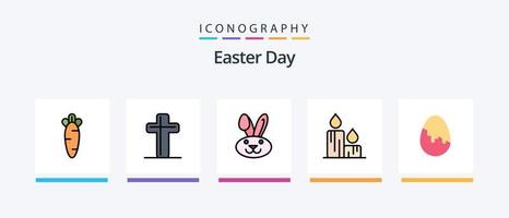 ligne de pâques remplie de 5 packs d'icônes comprenant une plante. décoration. livre. la nature. nourriture. conception d'icônes créatives vecteur