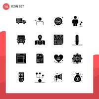 interface mobile glyphe solide ensemble de 16 pictogrammes de panneau de signalisation de transport corps humain gratuit éléments de conception vectoriels modifiables vecteur