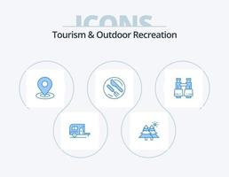tourisme et loisirs de plein air pack d'icônes bleues 5 conception d'icônes. jumelles. couteau. emplacement. cuillère. déjeuner vecteur