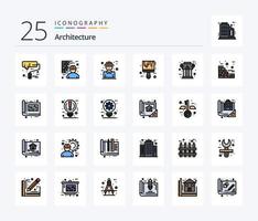 pack d'icônes remplies d'architecture de 25 lignes, y compris la couleur. Peinture. ouvrier. brosse. concept vecteur