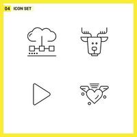 ligne d'interface mobile ensemble de 4 pictogrammes d'éléments de conception vectoriels modifiables de jeu arctique de médias de contrôle de nuage vecteur