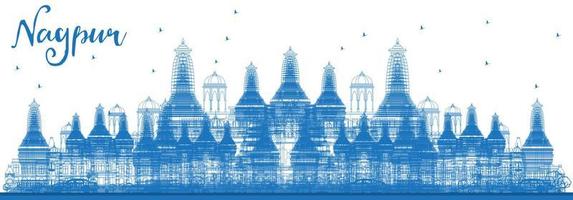 contour de l'horizon de nagpur inde avec des bâtiments bleus. vecteur