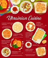 menu de cuisine ukrainienne, cuisine traditionnelle, dessert vecteur