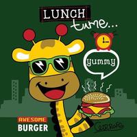 cool girafe et burger dessin animé animal drôle vecteur