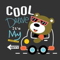 ours cool au volant d'une voiture dessin animé drôle d'animal vecteur