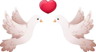 pigeons de mariage blanc avec dessin animé coeur isolé vecteur